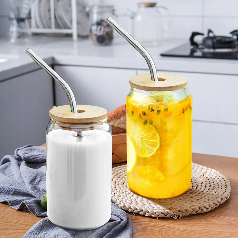 6pcs Set Glass Cup With Lid