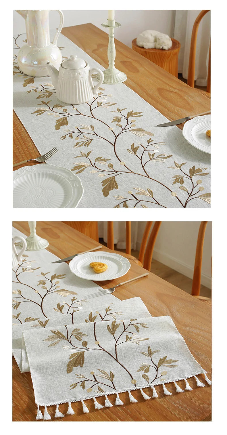 Luxury Embroidered Cotton Linen Table Runner
