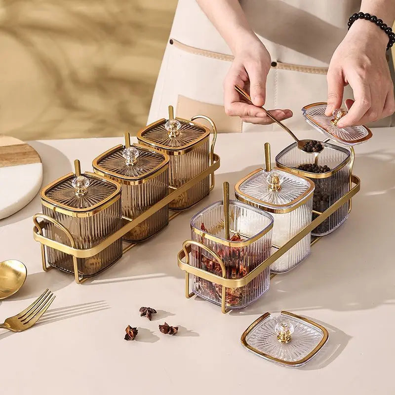 Creative Transparent Stripe Kitchen Spice Jars