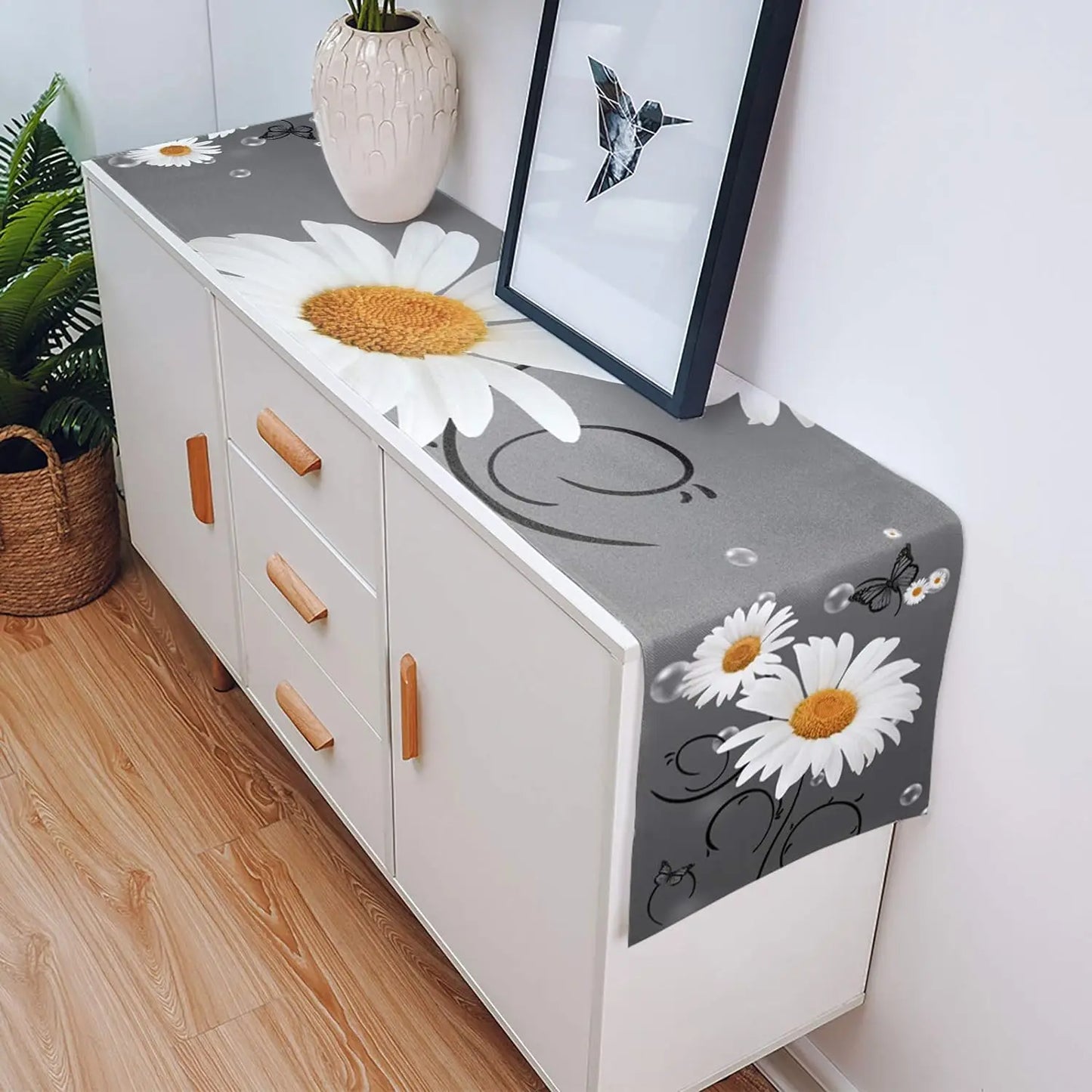 Yellow Daisy Butterfly Linen Table Runners