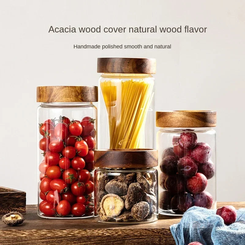 Acacia Wood Glass Storage Jar