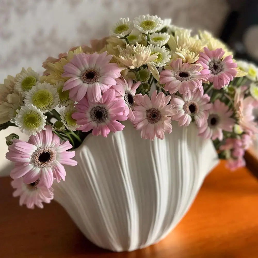 Ceramic Seashell Lotus Leaf Shape Floral Arrangement Flower Vase