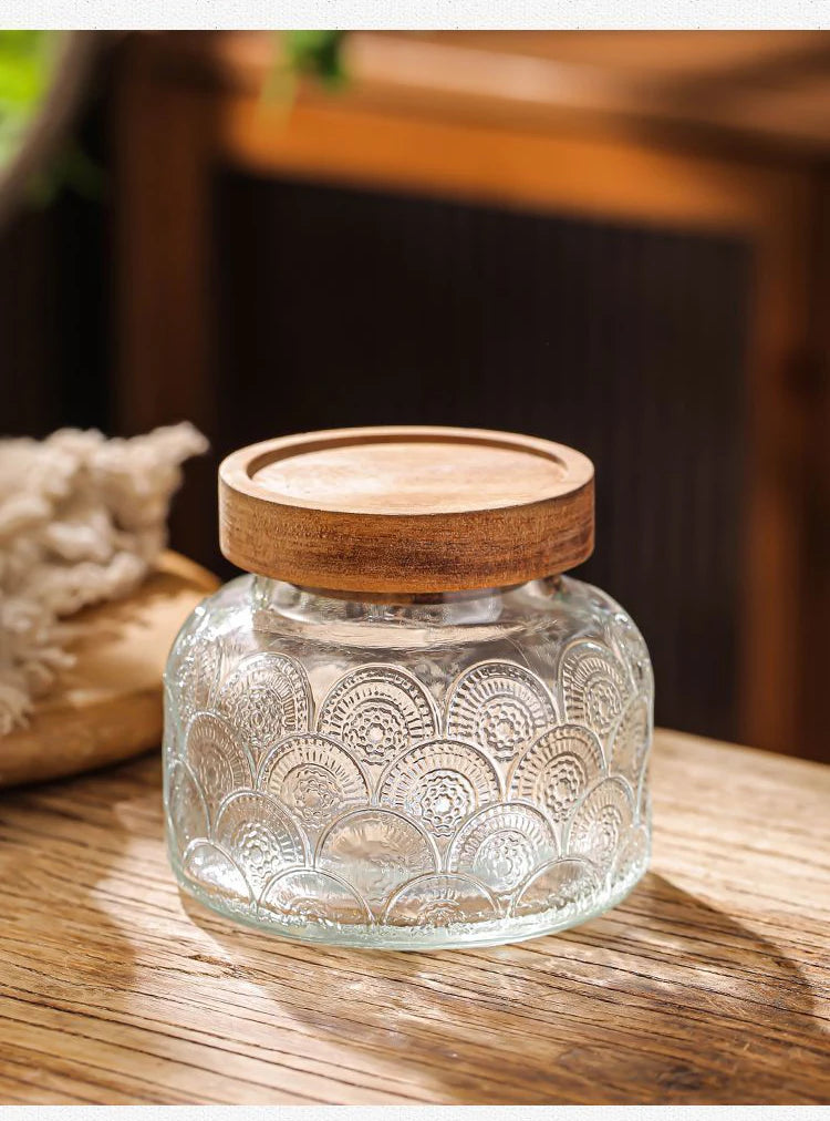 Vintage Begonia Pattern Glass Sealed Jar