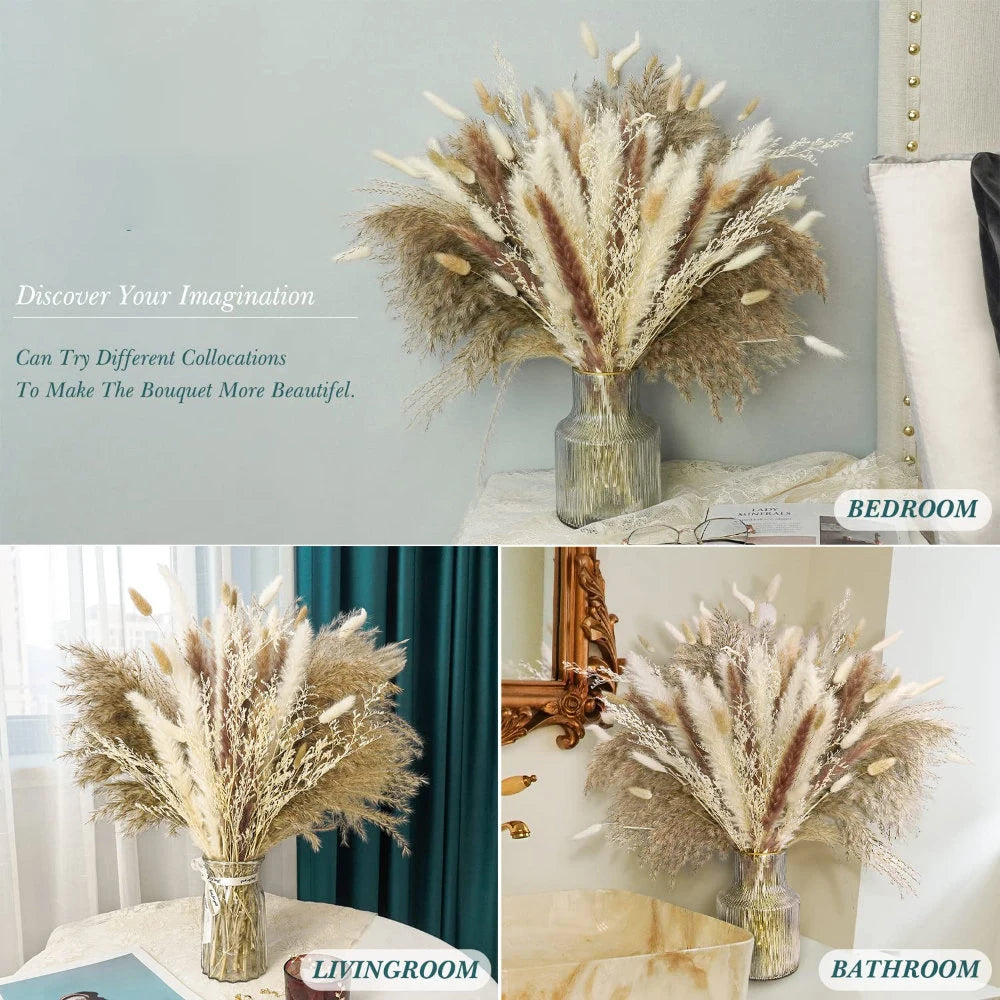 Pampas Grass Decor Bouquet Natural Fluffy Dried Flowers