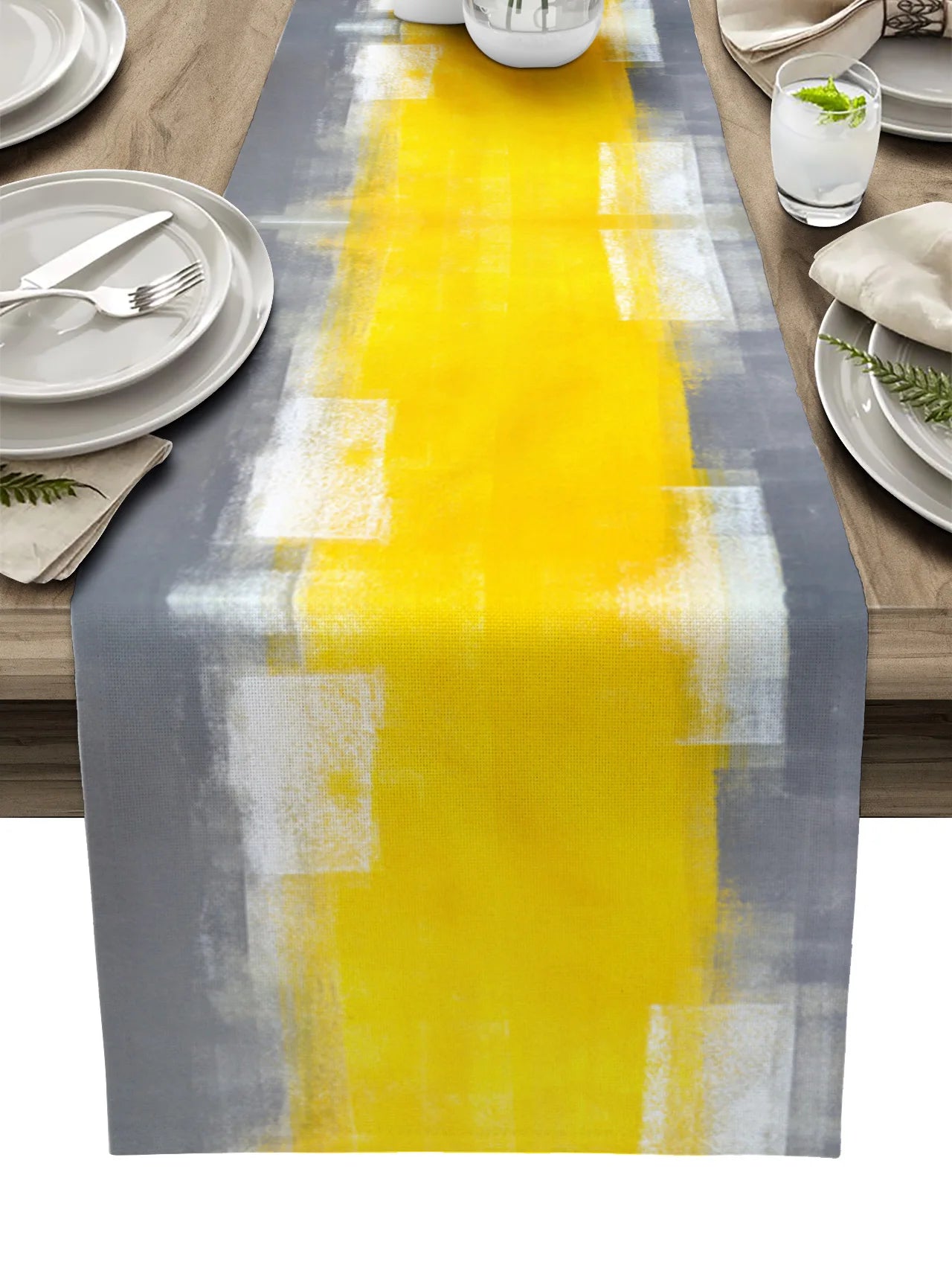 Dahlia Oil Painting Blue Table Runner