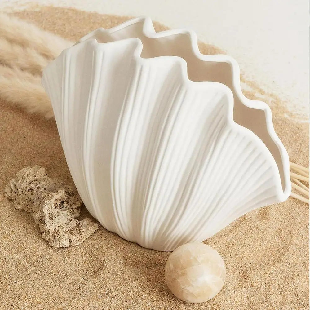 Ceramic Seashell Lotus Leaf Shape Floral Arrangement Flower Vase