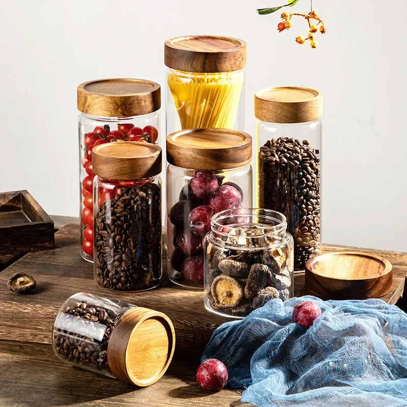 Acacia Wood Glass Storage Jar