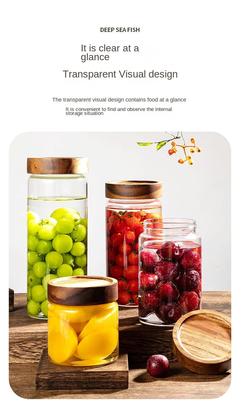 Acacia Wood Glass Storage Jar