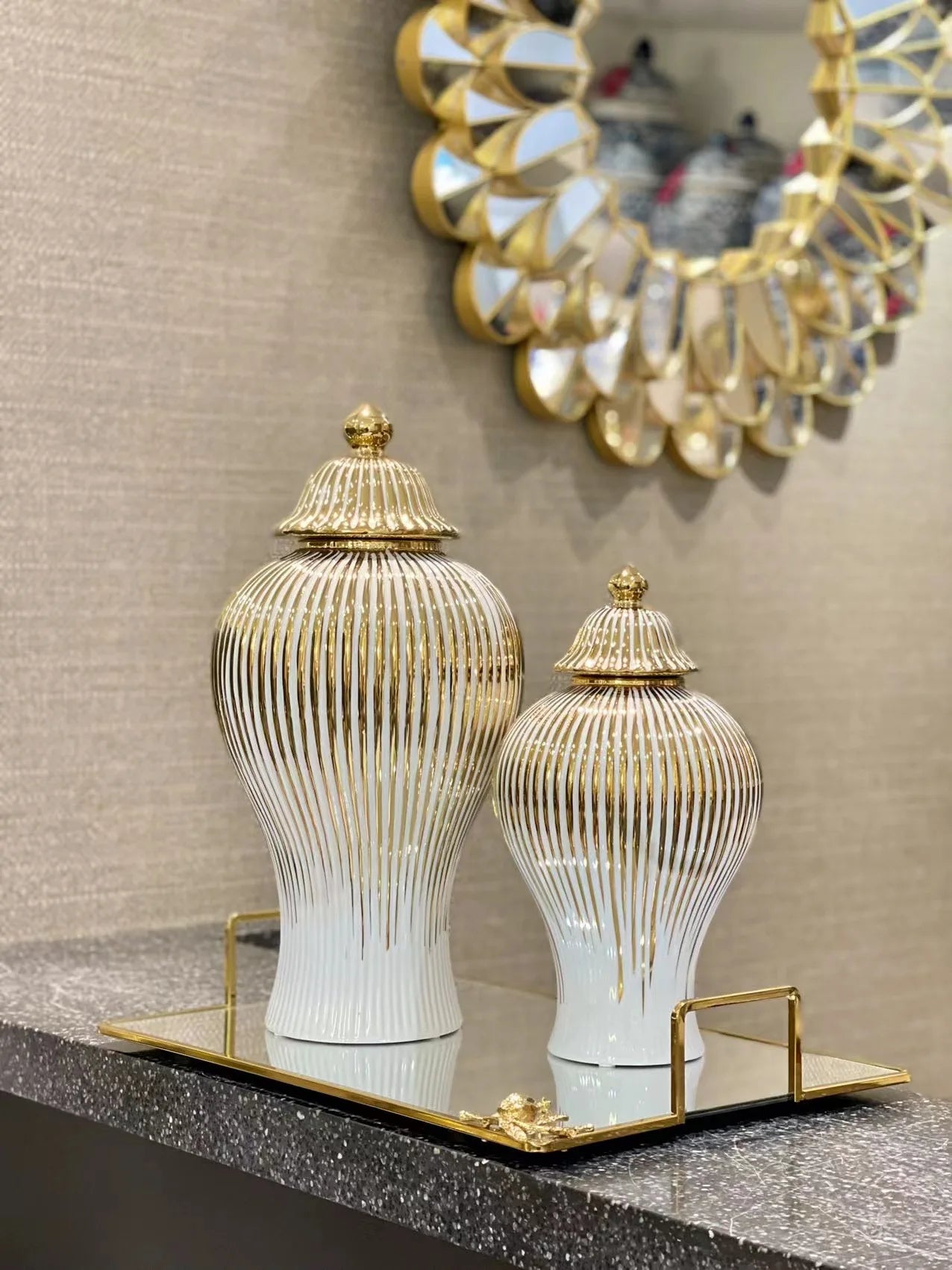 Ceramic Ginger Jar Golden Stripes Decorative General Jar Vase