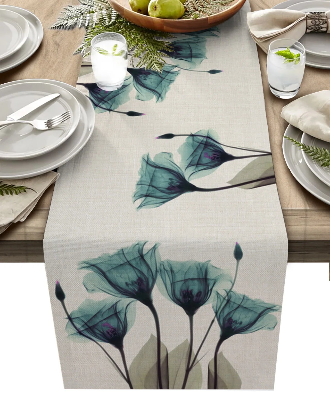 Orange Tulip Flower Pattern Table Runner