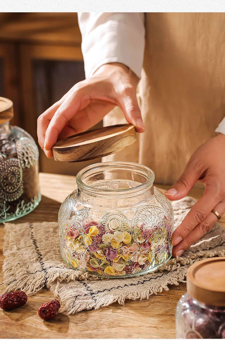 Vintage Begonia Pattern Glass Sealed Jar