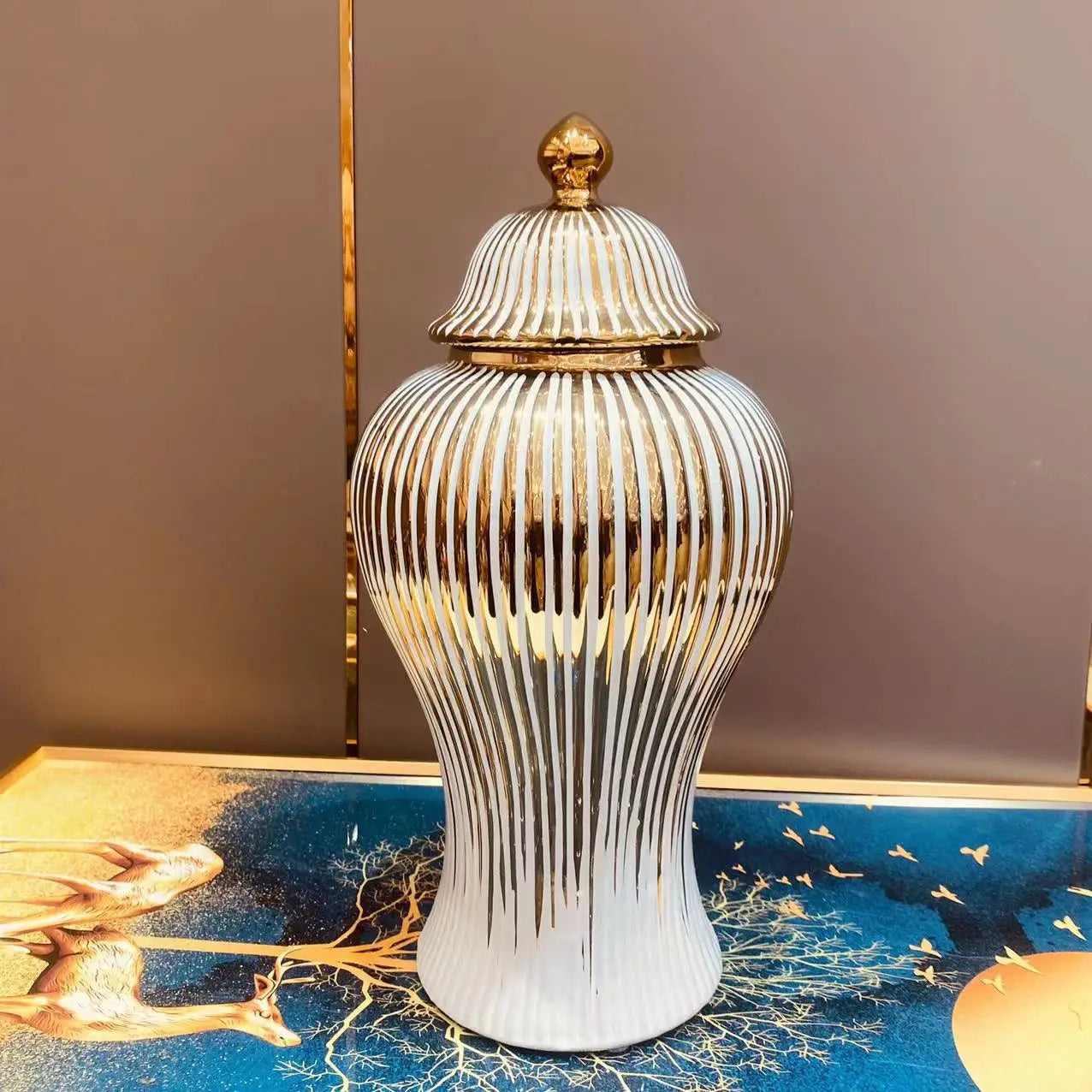 Ceramic Ginger Jar Golden Stripes Decorative General Jar Vase