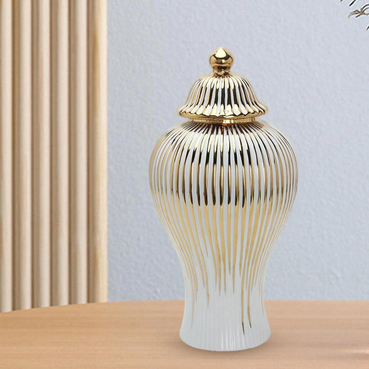 Ceramic Ginger Jar Golden Stripes Decorative General Jar Vase