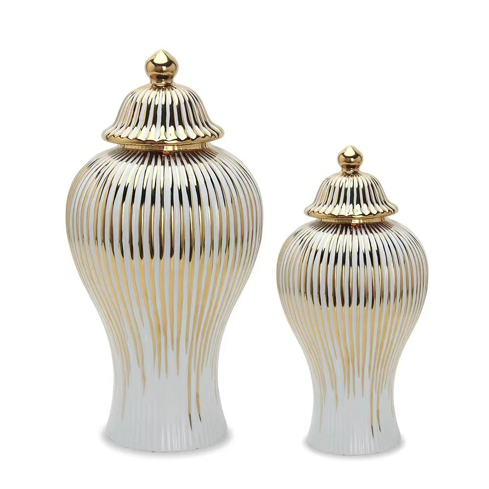 Ceramic Ginger Jar Golden Stripes Decorative General Jar Vase