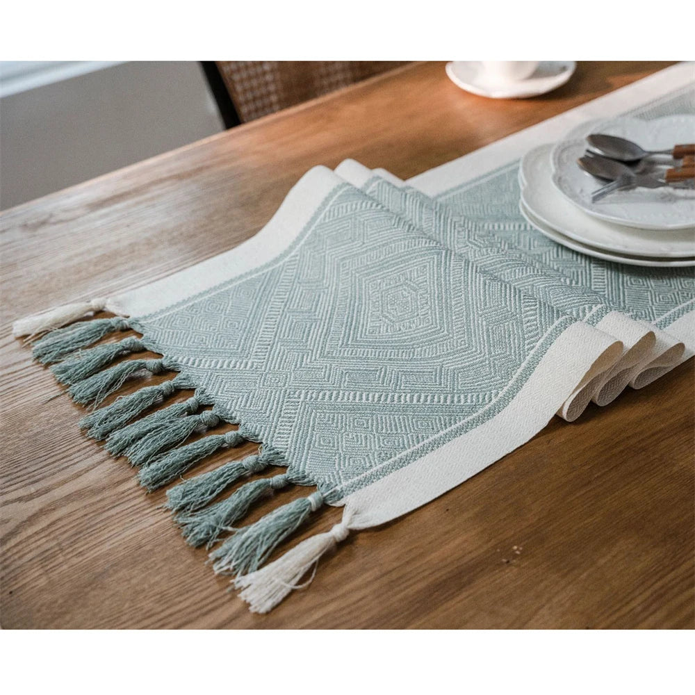 Green Nordic Jacquard Geometric Table Runner