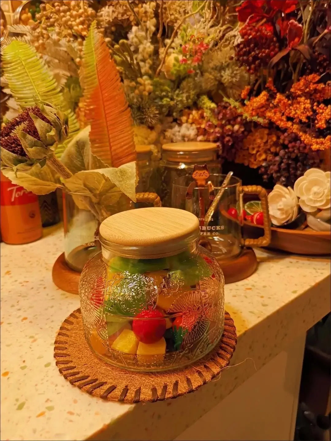 Glass Storage Jar of Crabapple Flower Clear Candy Box