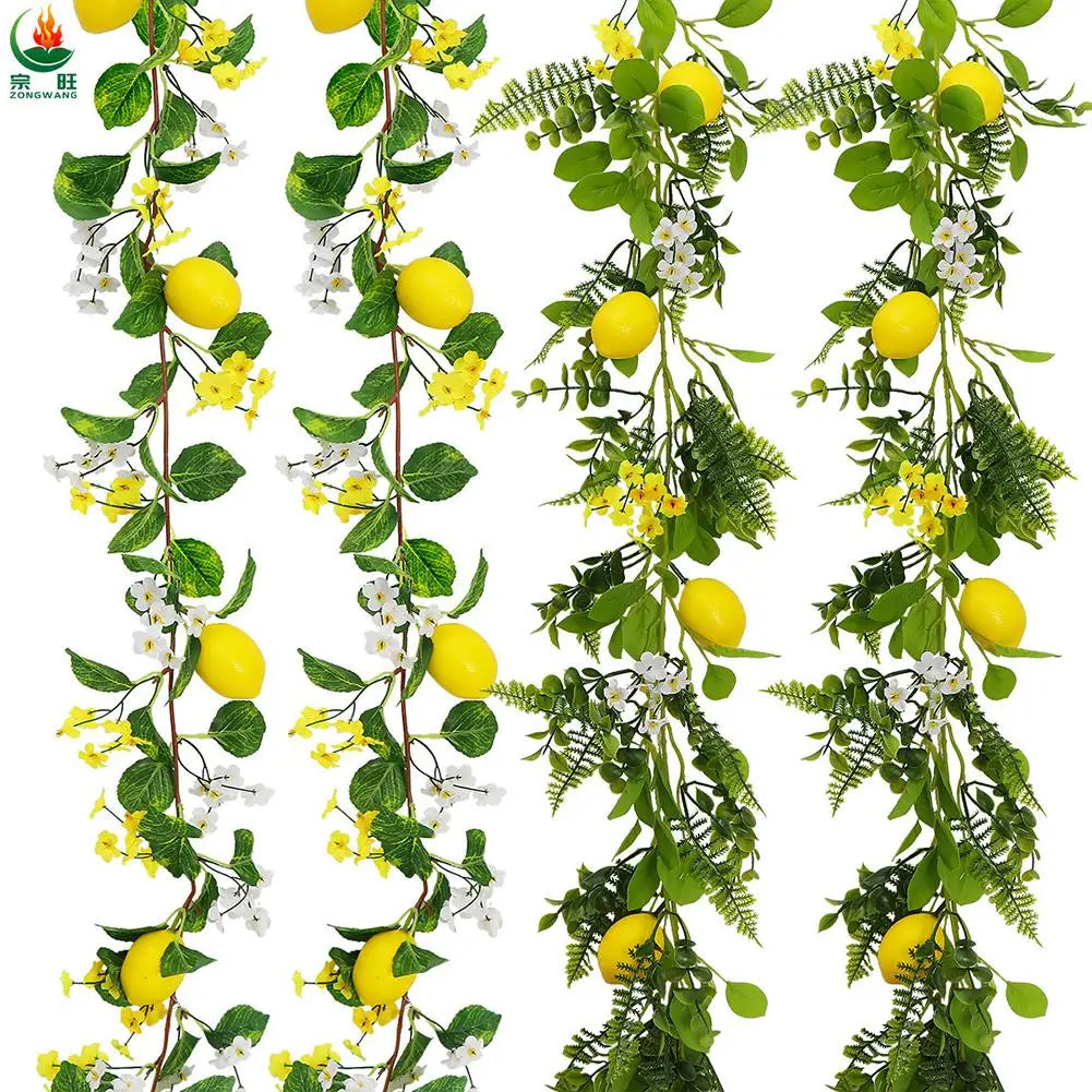 Lemon Garland Fake Hanging Lemon Rattan Flowers With Eucalyptus Leaves