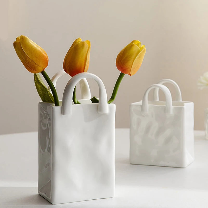 Nordic Portable Vase White Ceramic Flower Vase