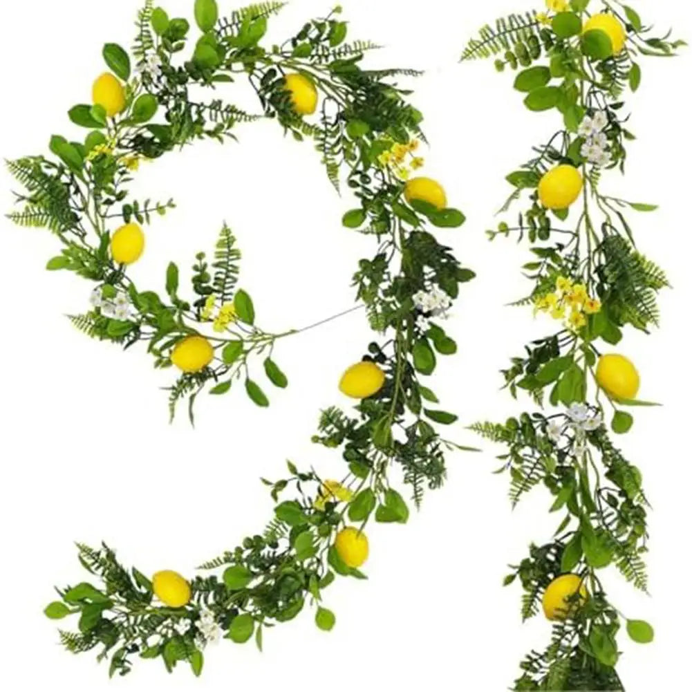 Lemon Garland Fake Hanging Lemon Rattan Flowers With Eucalyptus Leaves