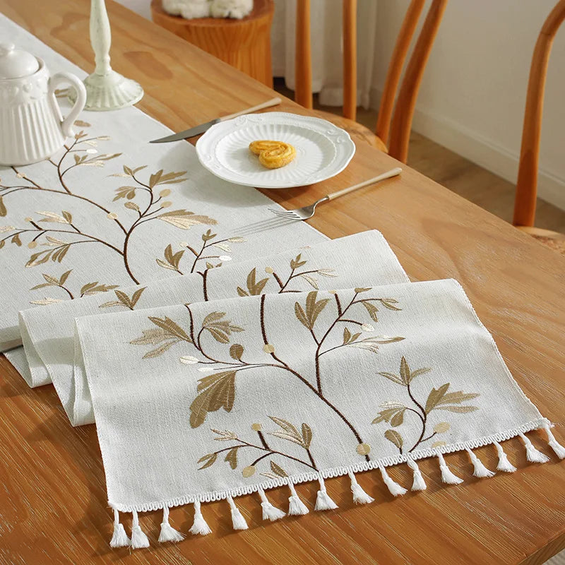 Luxury Embroidered Cotton Linen Table Runner