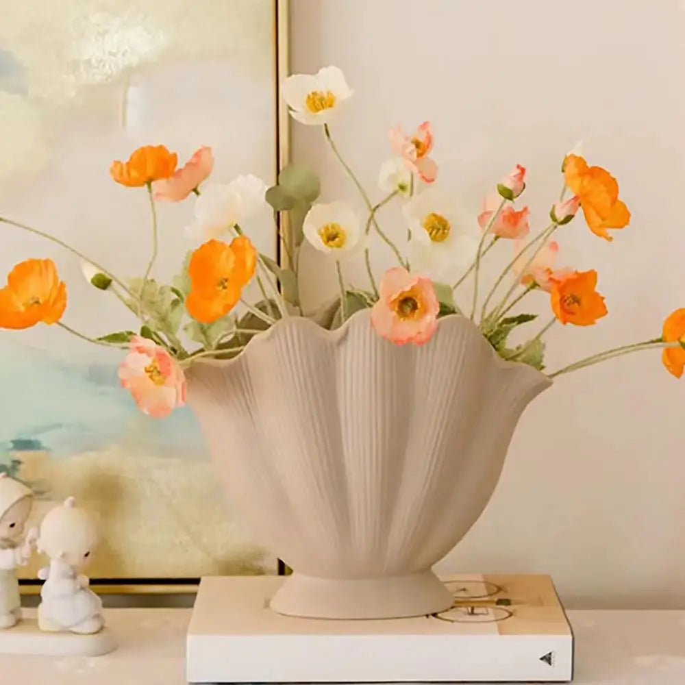 Ceramic Seashell Lotus Leaf Shape Floral Arrangement Flower Vase