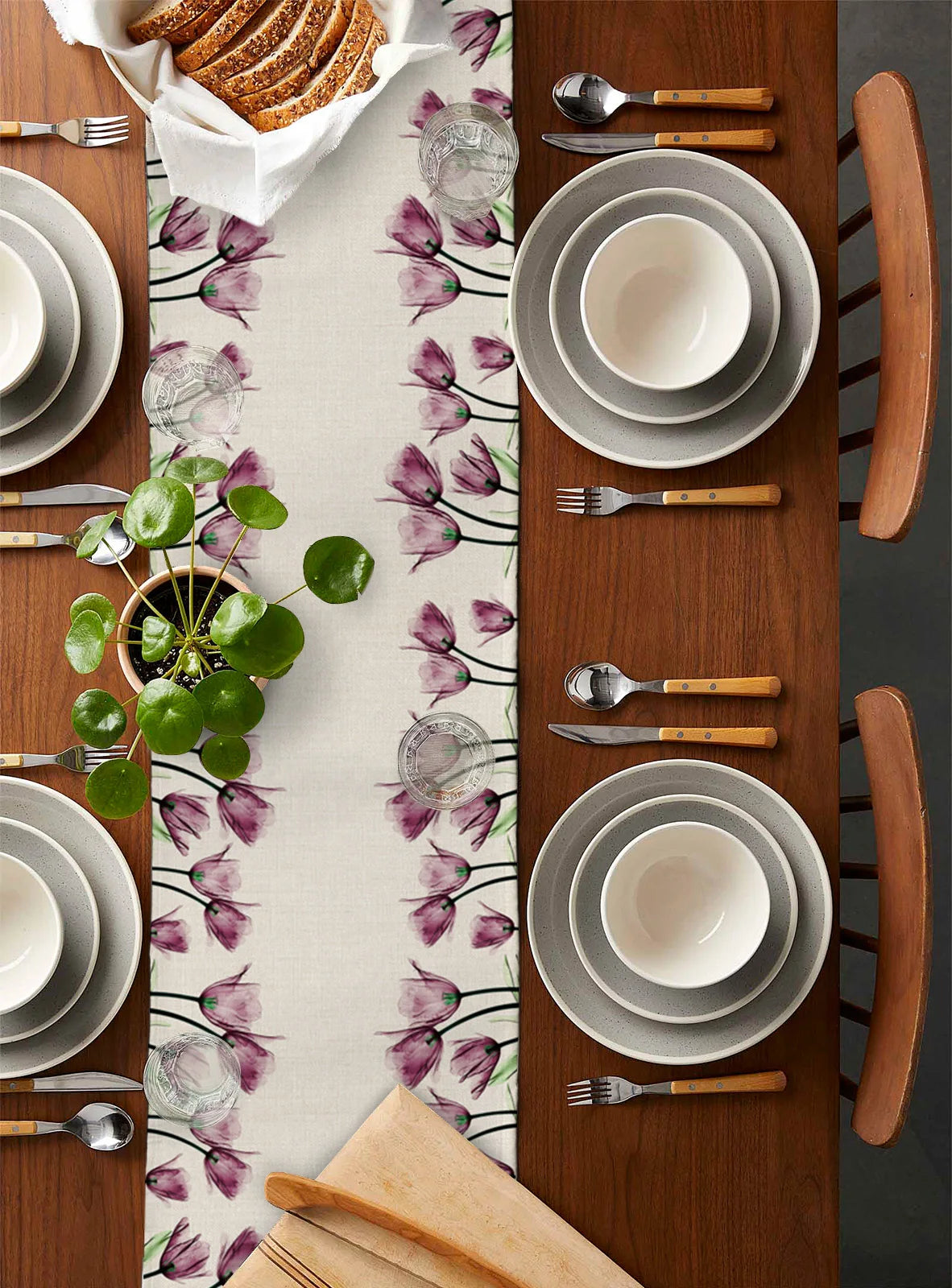 Orange Tulip Flower Pattern Table Runner