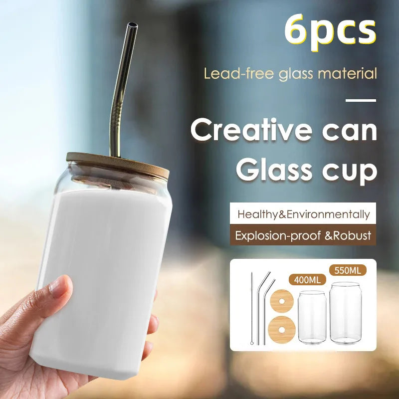 6pcs Set Glass Cup With Lid