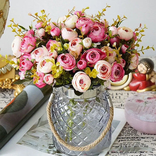 10 Heads Vintage Silk Flowers Retro Tea Roses Artificial Flowers