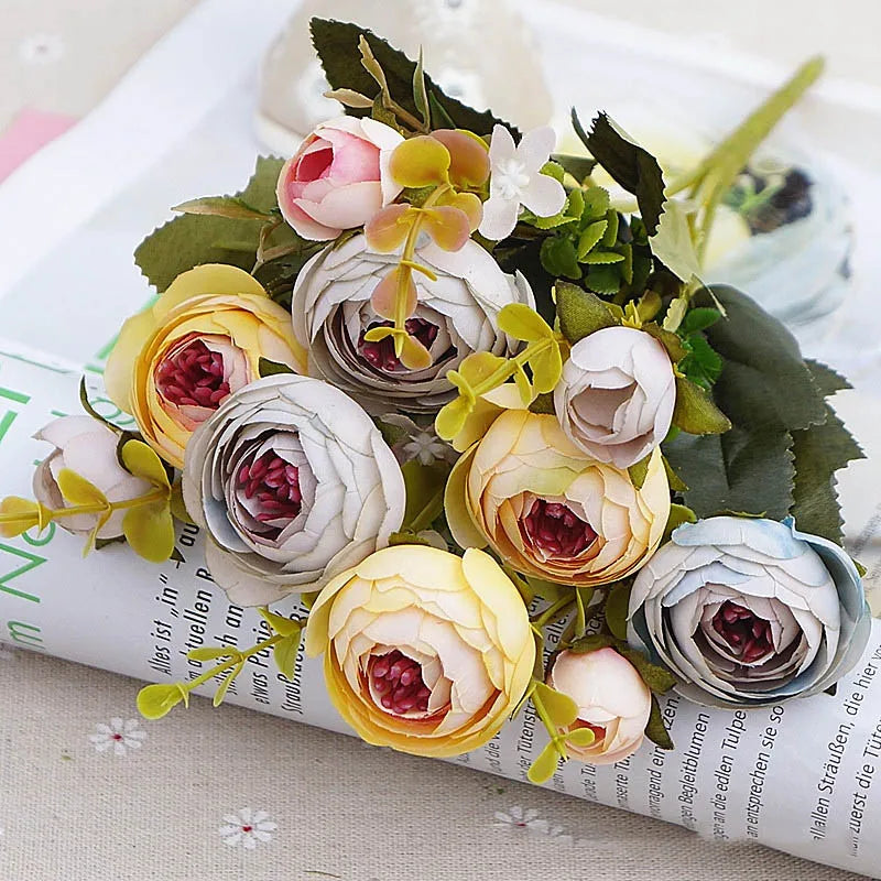 10 Heads Vintage Silk Flowers Retro Tea Roses Artificial Flowers