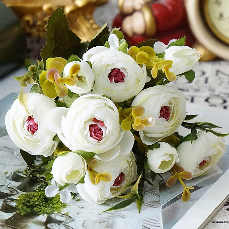 10 Heads Vintage Silk Flowers Retro Tea Roses Artificial Flowers