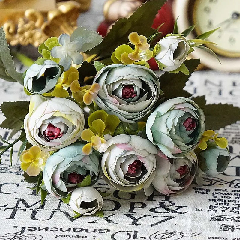 10 Heads Vintage Silk Flowers Retro Tea Roses Artificial Flowers