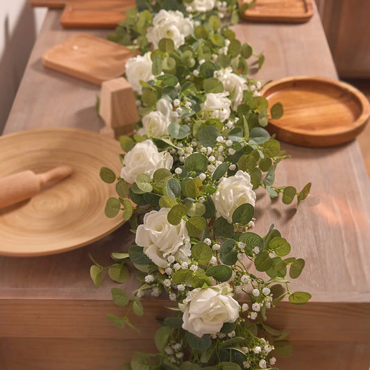 Rose Gypsophila Vine with Eucalyptus Garland Artificial Flowers