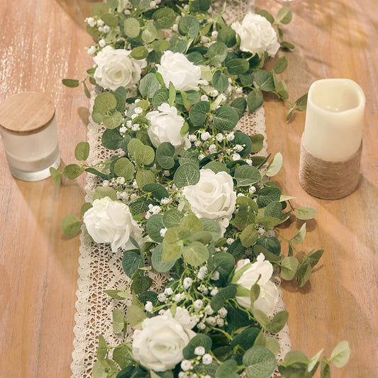 Rose Gypsophila Vine with Eucalyptus Garland Artificial Flowers