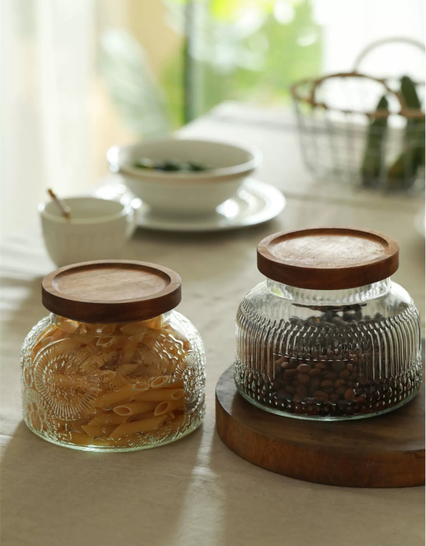 Retro American Carved Wooden Lid Sealed Glass Jar