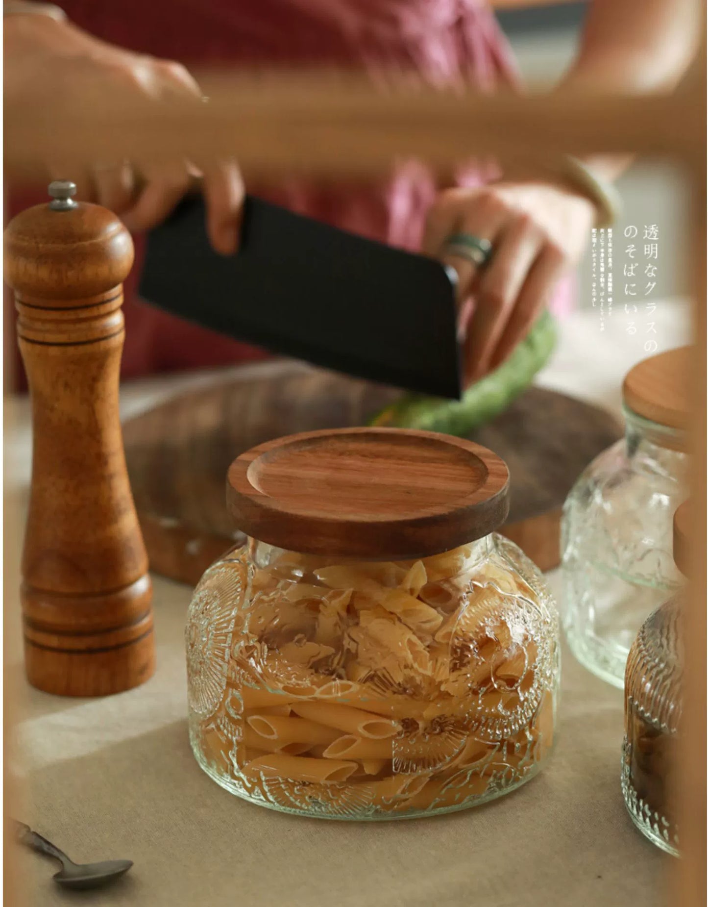 Retro American Carved Wooden Lid Sealed Glass Jar