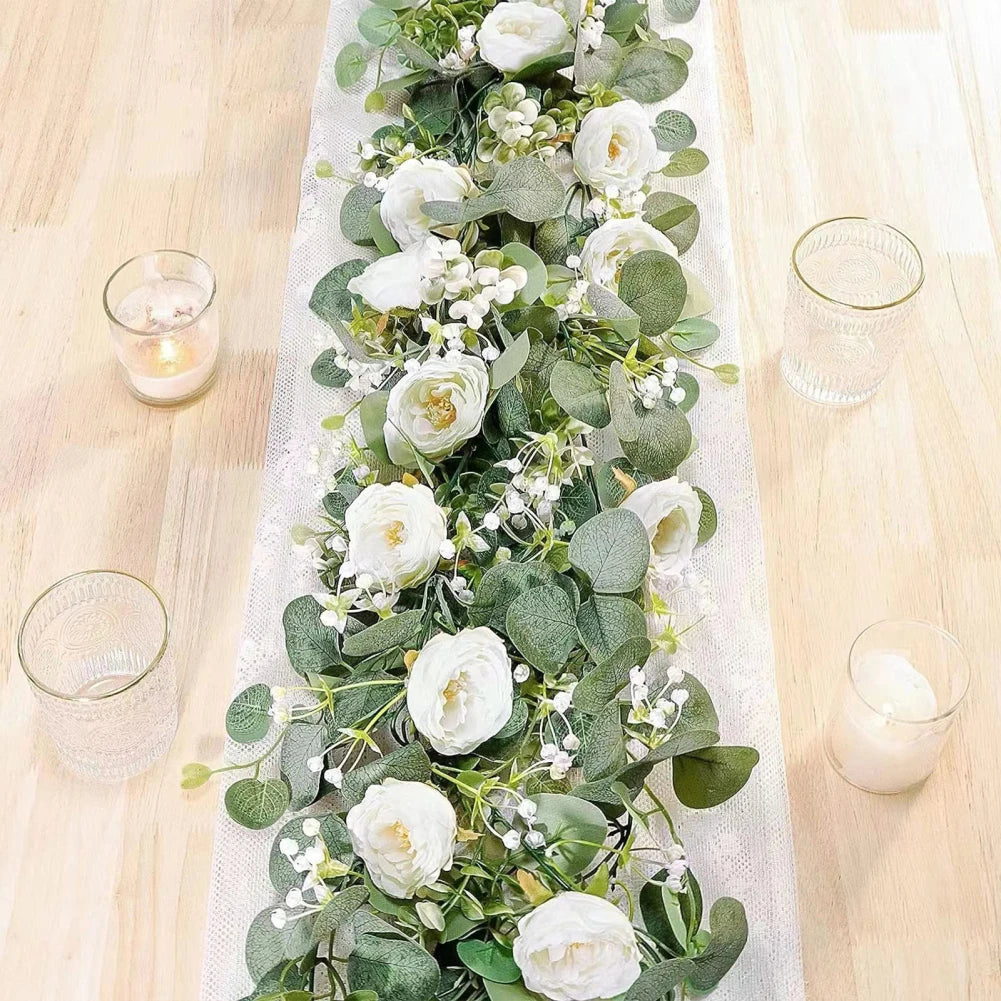 2Pcs 180CM Rose Vine Garland Artificial Flowers Leaves Decorative Wreath