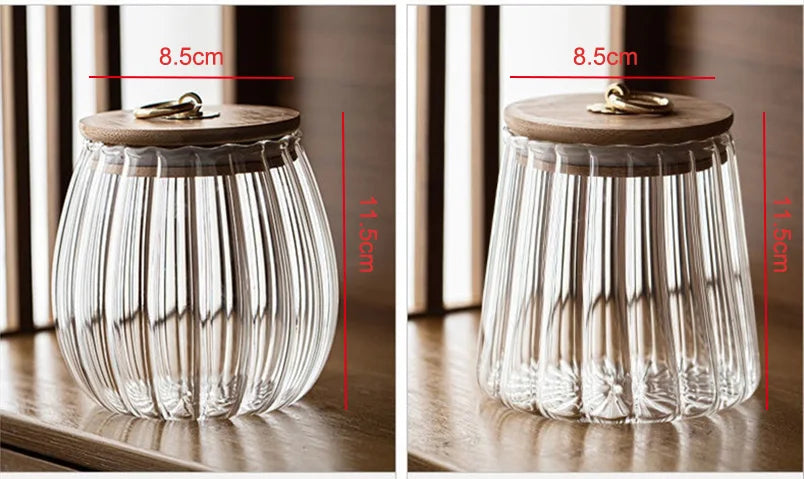 Wood Lid Glass Airtight Canister Kitchen Storage Bottles Jar