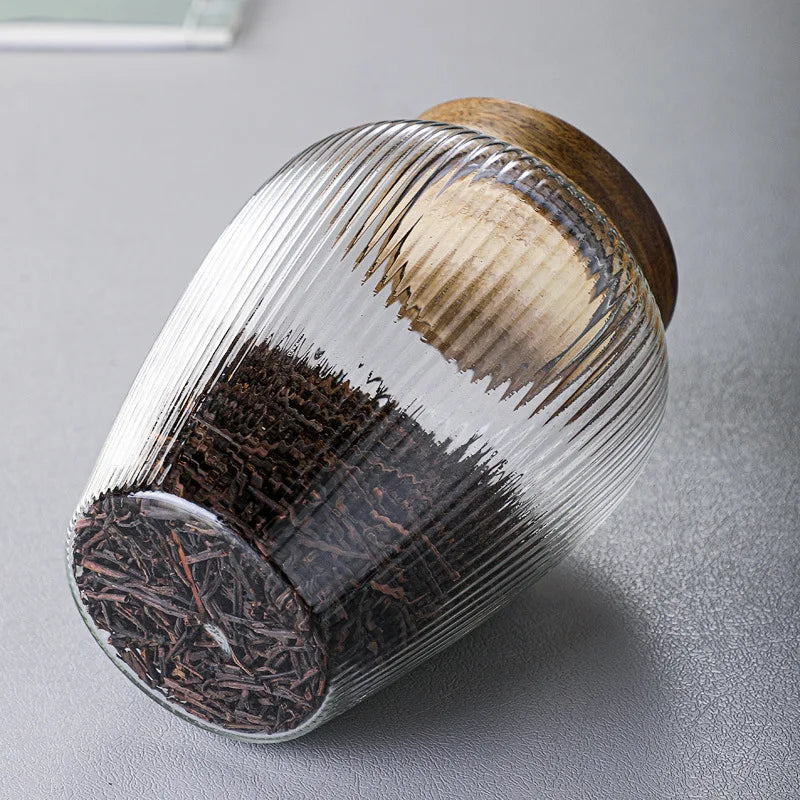 Wood Lid Glass Airtight Canister Kitchen Storage Bottles Jar