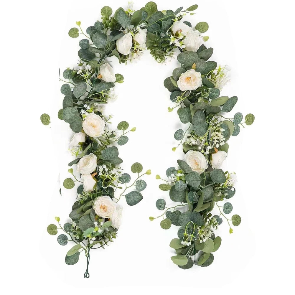 2Pcs 180CM Rose Vine Garland Artificial Flowers Leaves Decorative Wreath