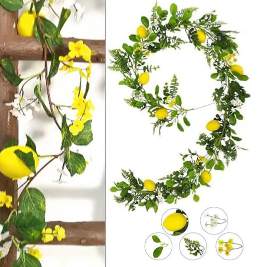 Lemon Garland Fake Hanging Lemon Rattan Flowers With Eucalyptus Leaves