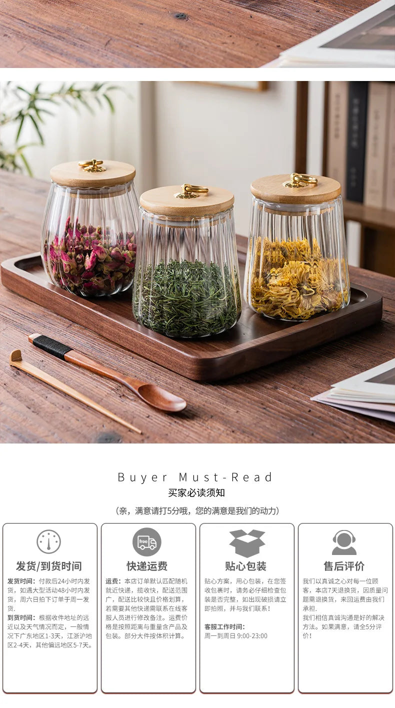 Wood Lid Glass Airtight Canister Kitchen Storage Bottles Jar