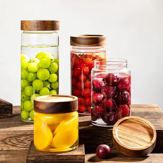 Acacia Wood Glass Storage Jar