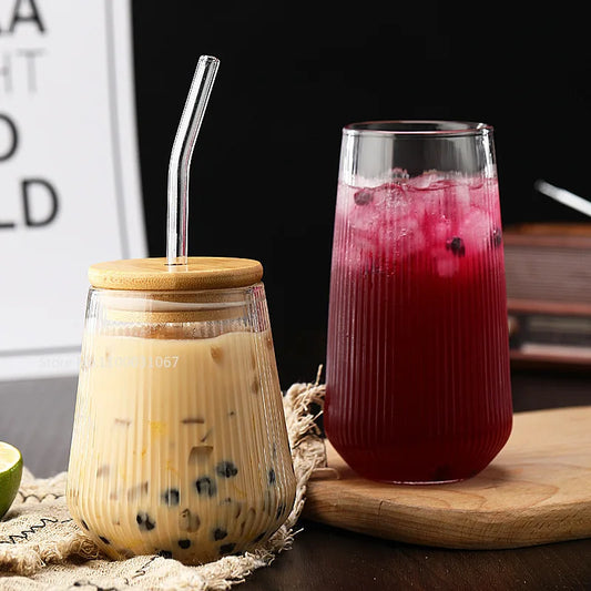 Glass Cup With Lid and Straw