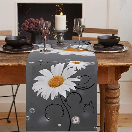 Yellow Daisy Butterfly Linen Table Runners