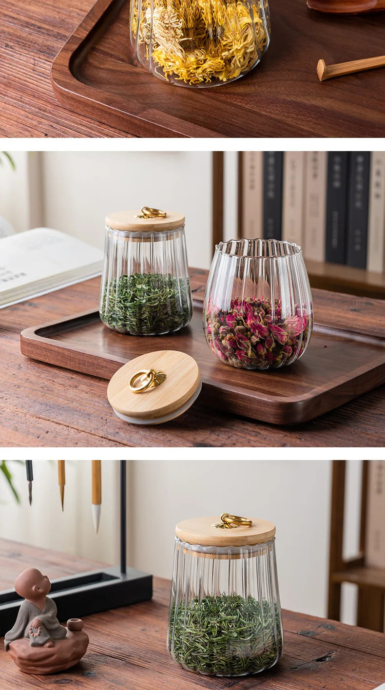 Wood Lid Glass Airtight Canister Kitchen Storage Bottles Jar