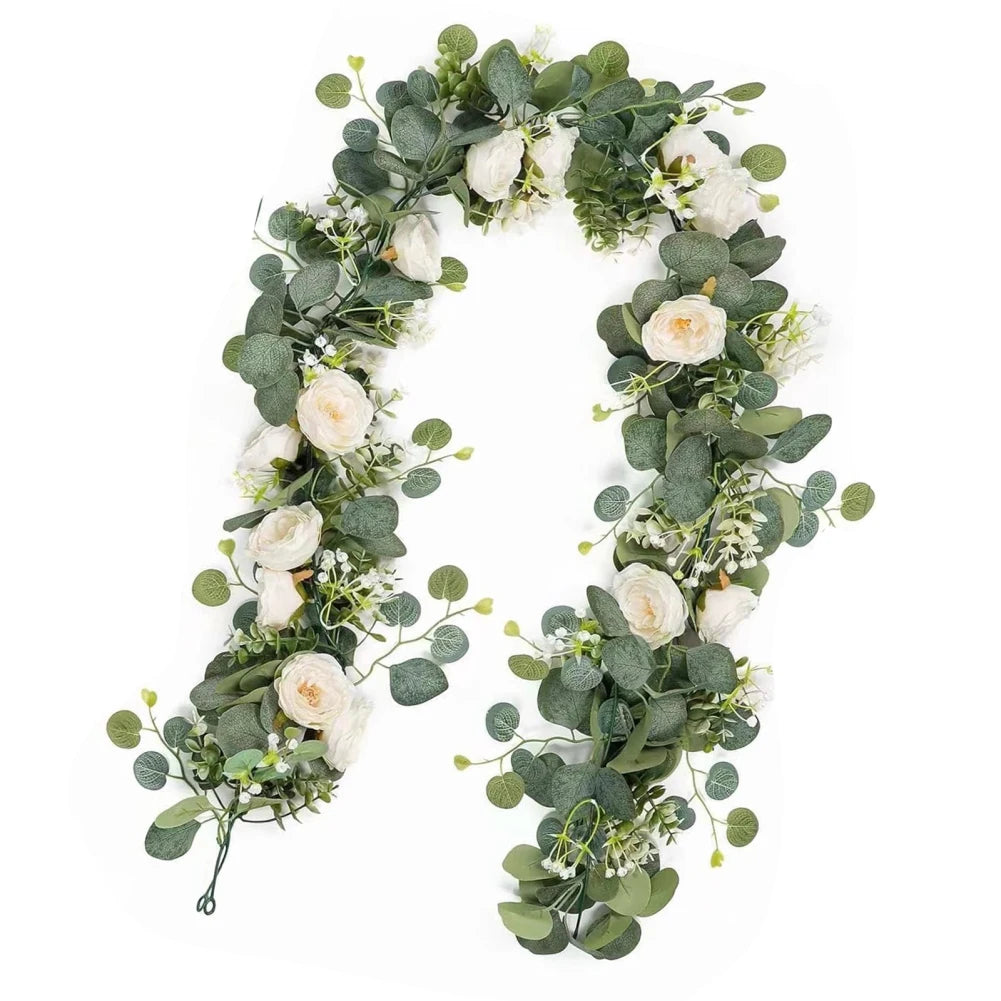 2Pcs 180CM Rose Vine Garland Artificial Flowers Leaves Decorative Wreath