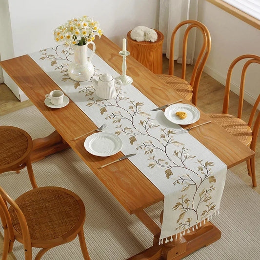 Luxury Embroidered Cotton Linen Table Runner