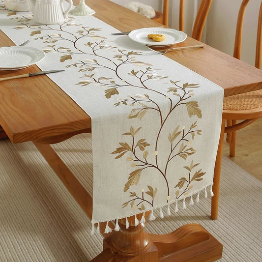 Luxury Embroidered Cotton Linen Table Runner