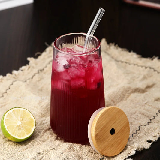 Glass Cup With Lid and Straw