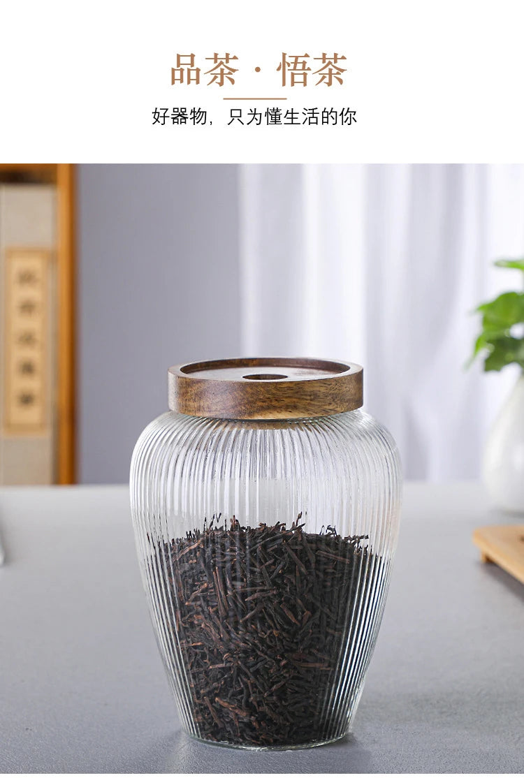 Wood Lid Glass Airtight Canister Kitchen Storage Bottles Jar